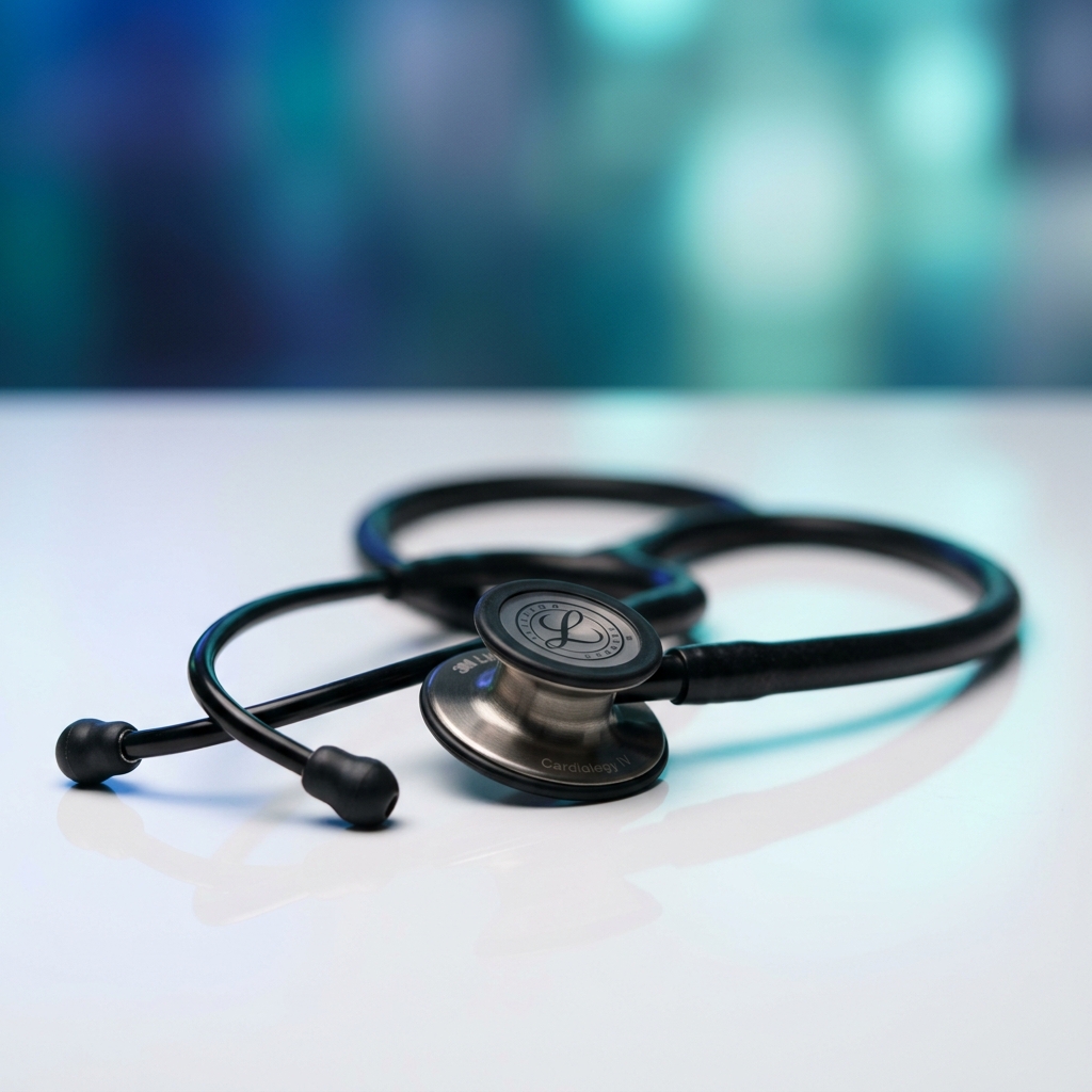 Stethoscope resting on a clinical surface